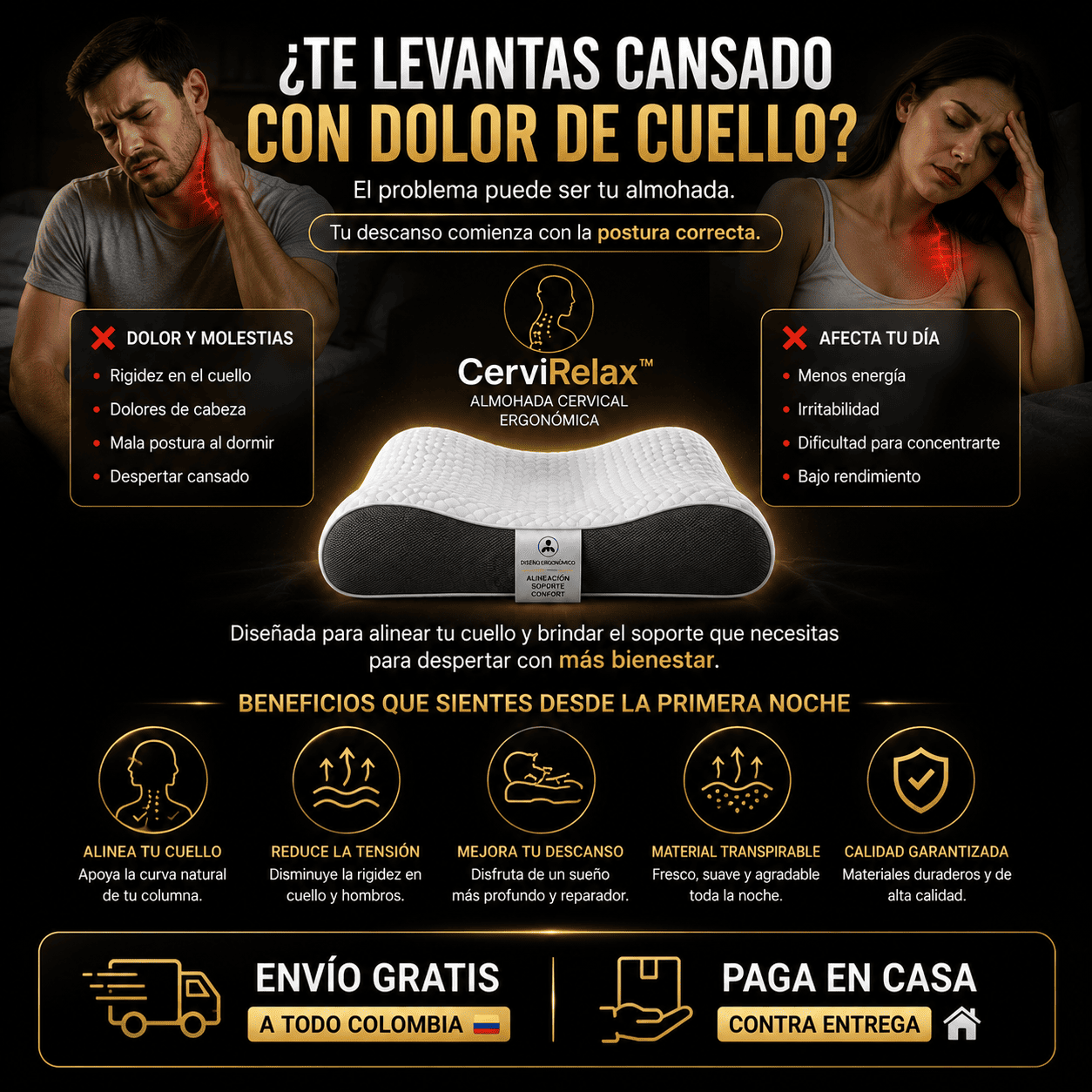 CerviRelax™ - Almohada Cervical Ergonómica